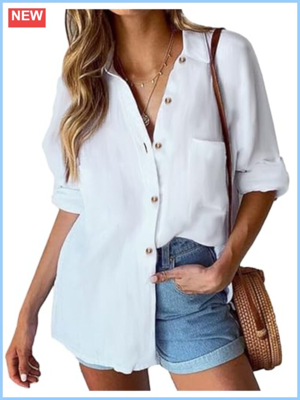Women's 100% Cotton Linen Texture Button Down Shirt Loose Fit Long Sleeve Work